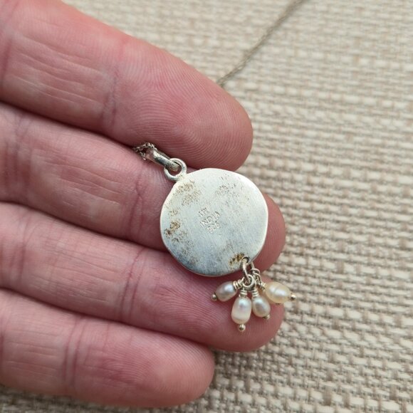 18 Inch Sterling Silver Heart Love Pearls Pendant Necklace A5505 - Picture 3 of 7